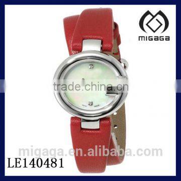 pearl dial red leather double strap fashion watch