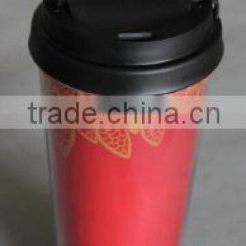 Customed Double wall starbucks plastic mug/Portable double wall plastic cup with inserting paper best for promotional gift