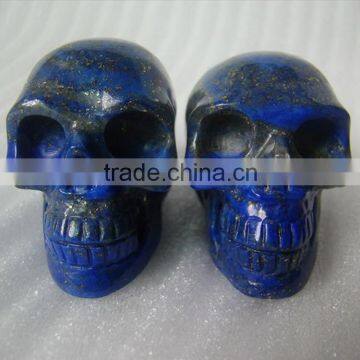 Semi precious stone lapis lazuli skull carving