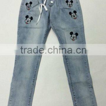 Factory direct clothing latest cartoon blue jeans pants for women