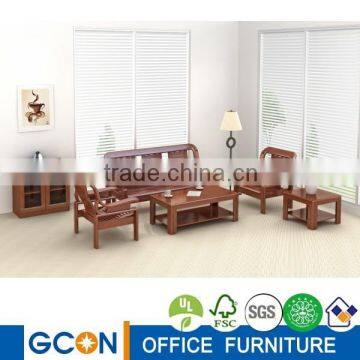 teak color solid wood office sofa group with solid wood end table