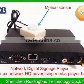 RDB Linux 1186 network HD advertising media player box support usb wifi dongle push button and motion sensor DS009-27