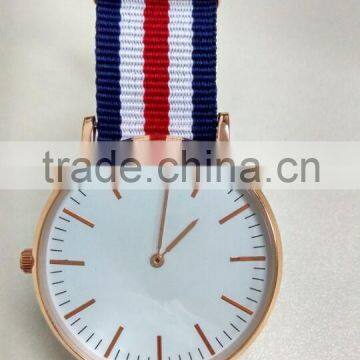 Customized Your Logo Men Women Real Leather Nylon Whatchband Luxury Rose Gold Clock