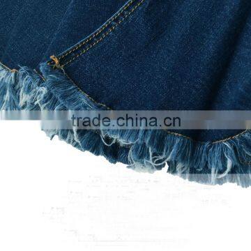 Lastest Design Girls Fashion Women Dark Blue Raw Edges Denim Elastic Jeans Skirts photo-3