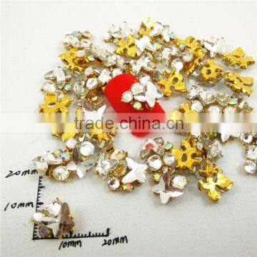 2016 woman gift golden rhinestone butterfly 3d nail art designs animal finger nail jewelry