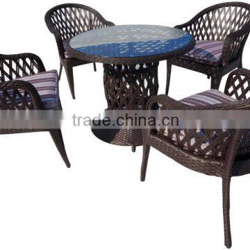 Classical hand knitting garden dining set natural rattan furniture outdoor chairs casual table chair