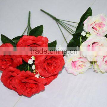 6x Non Woven Artificial Flower Open Rose Bush Mini Bush for Office Market Decoration photo-3