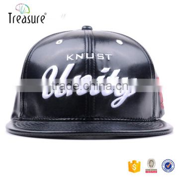 2016 custom 6 panel leather snapback cap hat 3D embroidery design