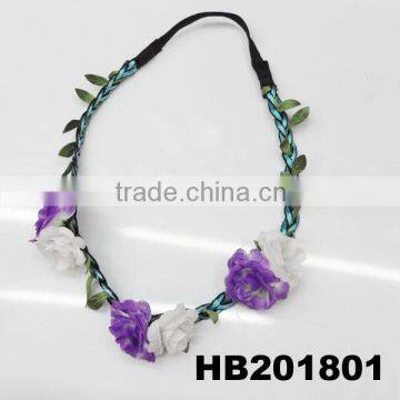 beatuiful flower crown braided leather elastic flower headband crown