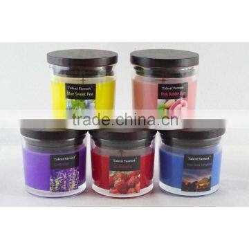 scented colored glass candle with wooden cover, size 80*72mm