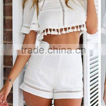 OEM Service Fashionable Design Girls Stylish Top and Shorts Latest Design Ladies Suits