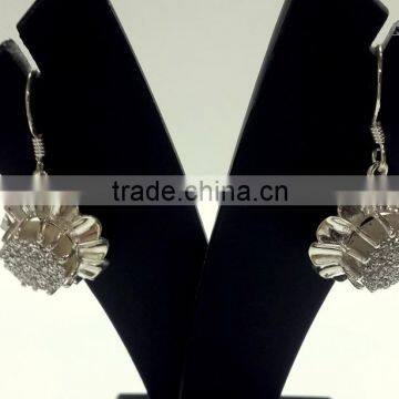 Coated Titanium Druzy White Gemstone Earrings, 925 Solid Sterling Silver Earrings, Designer Druzy Dangle Earrings