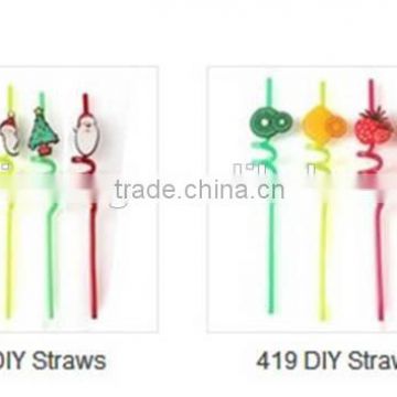 Disposable plastic straw with different colors curly drinking straws