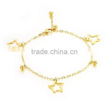 Fashion 18K Gold Plated Stainless Steel Hollow Star Solid Bead Charm Anklets