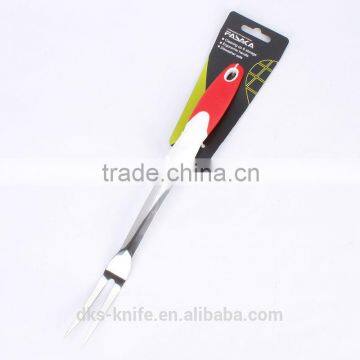 TSY003-MF Stainless Steel Meat Fork with White PP and Red TPR handle Mirror Finished Kitchen Tool