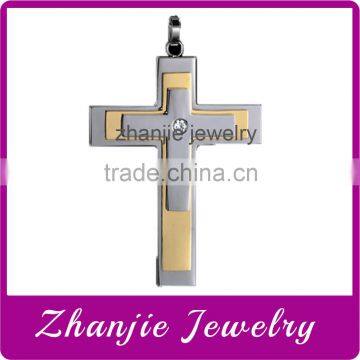 Top Seller Religious Catholic Jewelry Stainless Steel Three Layers Jesus Cross Pendant With Shiny Crystal For Muslim