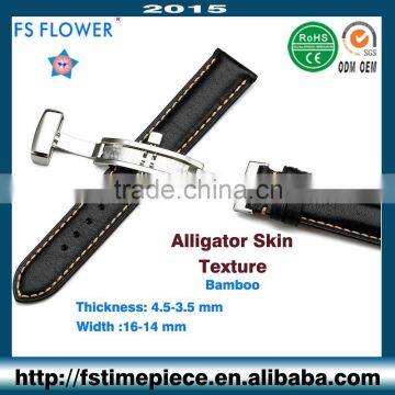 FS FLOWER - Genuine Leather Strap Crocodile Skin Stitched Slight Wrinkle Texture 20mm