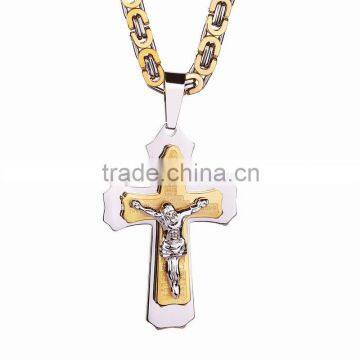 Top Grade Exquisite Hot Sale Decoration Jewelry Gold Charm Jesus Bible Cross Titanium Steel Pendant Necklaces For Catholic