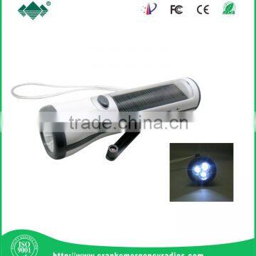 Hot Selling Hand Crank Emergency Dynamo Solar 3 LED Hand Rechargeable Flashlight