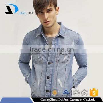 Daijun oem best quality top buttons plain hot sell blue man washed denim baseball jacket