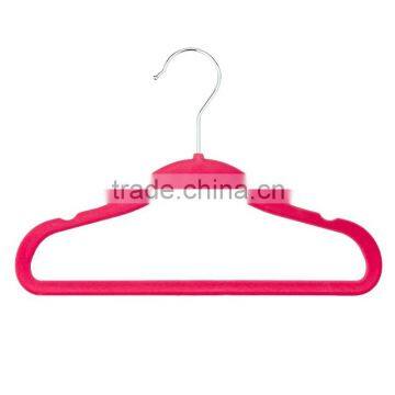 Pink Color Children Size Flocked Velvet Kids Hangers - Super Slim, No Slip, Non Wrinkle with U Notch Shoulder