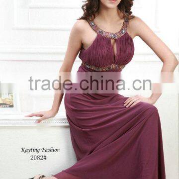 Graceful Beaded Sequins Pleated Front Design Chiffon Bridesmaid Dress Patterns 2014