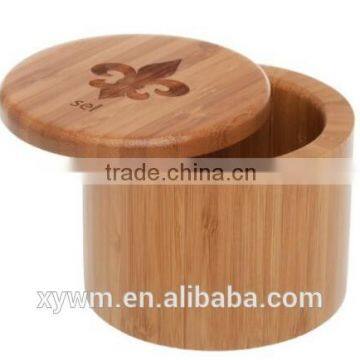 Kitchen Cylinder Gift Bamboo Wooden Round Salt Box photo-2