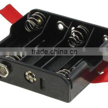 BH347-R-GR black battery holder with snaps and ribbon, size 4 AA