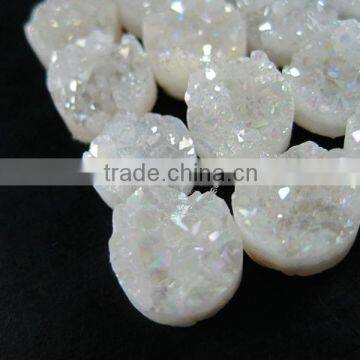 10mm Rainbow White Plated Druzy Quartz Irregular Surface Round Stone Cabochon for DIY Earrings,rings Supplies 4110092