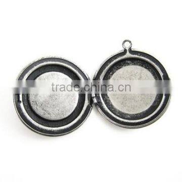 20mm Setting Size Vintage Antique Silver Round Photo Locket Bezel Tray Pendant Charm DIY Supplies 1113004