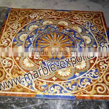 Square Overlay Marble Inlay Table Top, Inlaid Dining Table