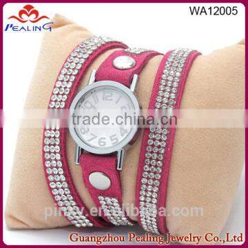 Best selling three wrap rhinestone crystal velvet watch wristbands for ladies