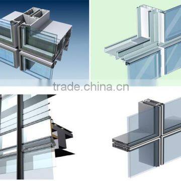 factory price aluminium profiles for curtain wall with single or double glass