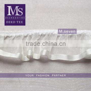 High quality 4cm width folded organza fabric trim in silver