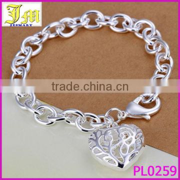 2014 Women's 925 Sterling Silver Heart Bracelet Pendant Oval Adjustable Chain