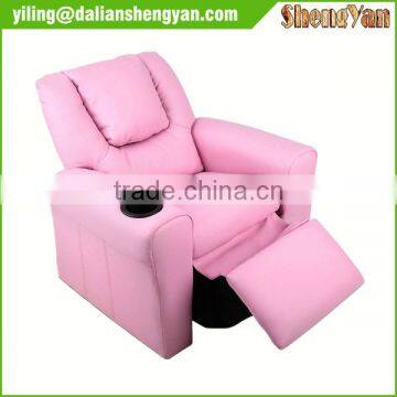 Personalized Hot Vinyl Kids Recliner With Cup Holder And Headrest Pink photo-4
