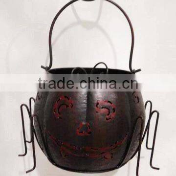 YS11987 14 inch high outdoor plant pots wholesale with halloween spider design made in Xiamen