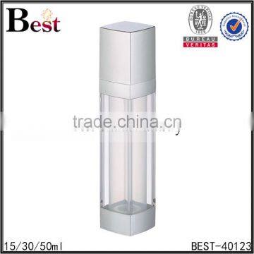 cosmetic packaging  best seller 15ml 30ml 50ml fancy square clear double tube airless lotion pump bottle with silver pump