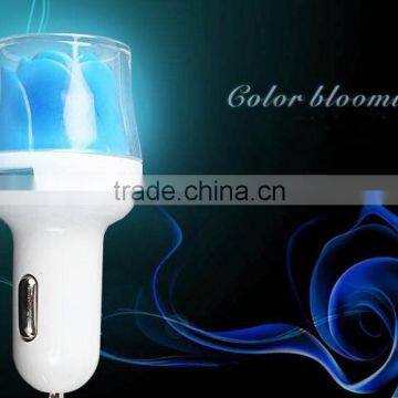 LED Light Rose Shape Dual USB Port Car Charger For Phone photo-3