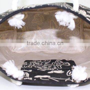 Twisted Rope Handle Nature Print Bag - From India - Made From Laminated Canvas photo-6