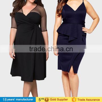 Elegant plus size sexy cocktail party knee length fashionable dress designs for fat women wear xxx large dress