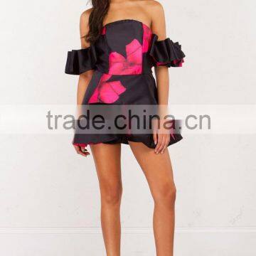 Party Floral Dress off Shoulder Puff Sleeve Newest Design Free Prom Dress photo-2