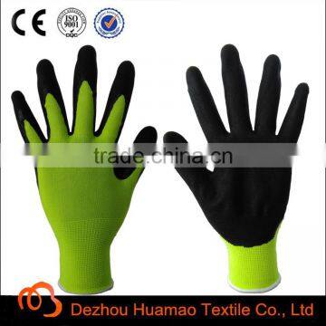 13g hi-vis yellow black sandy finished Nitrile gloves,women garden gloves, nitrile coated glove