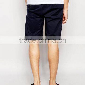 Hot Sale Latest Custom Two Back Pocket Men's Navy Slim Fit 98% Cotton 2% Elastane Twill Button Fly Casual Blank Shorts photo-2