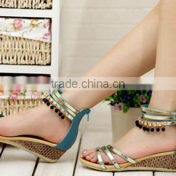 2014 Summer new leather diamond beads wedge sandals HFRX1414