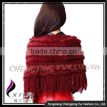 CX-B-119F Luxury Quality Rabbit Fur Big Hand Made Crochet Shawl photo-2