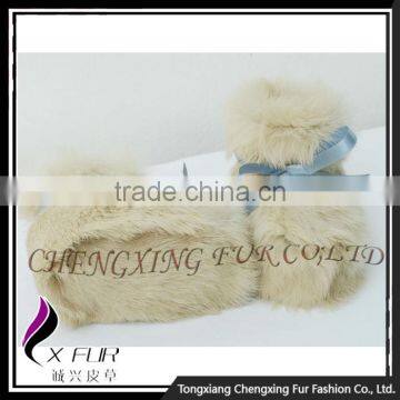 CX-SHOES-07 Genuine Rabbit Fur Cream Cute Infant Shoes Baby Shoes photo-2