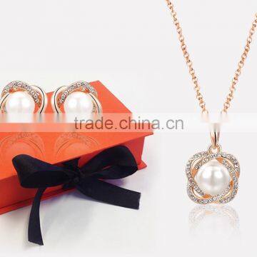 Rose Gold Plated Pearl With CZ Stuuded Party Wear PendantSet photo-4
