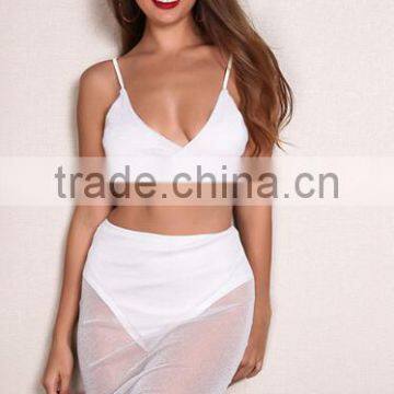 Runwaylover 031New Style 2017 Ladies Sexy Crop Top And Transparent Skirt Sets