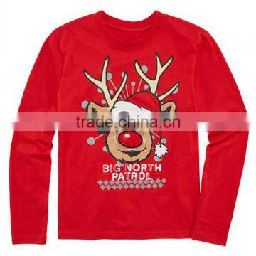 Factory price baby boys Christma Printed reindeer pattern t-shirts